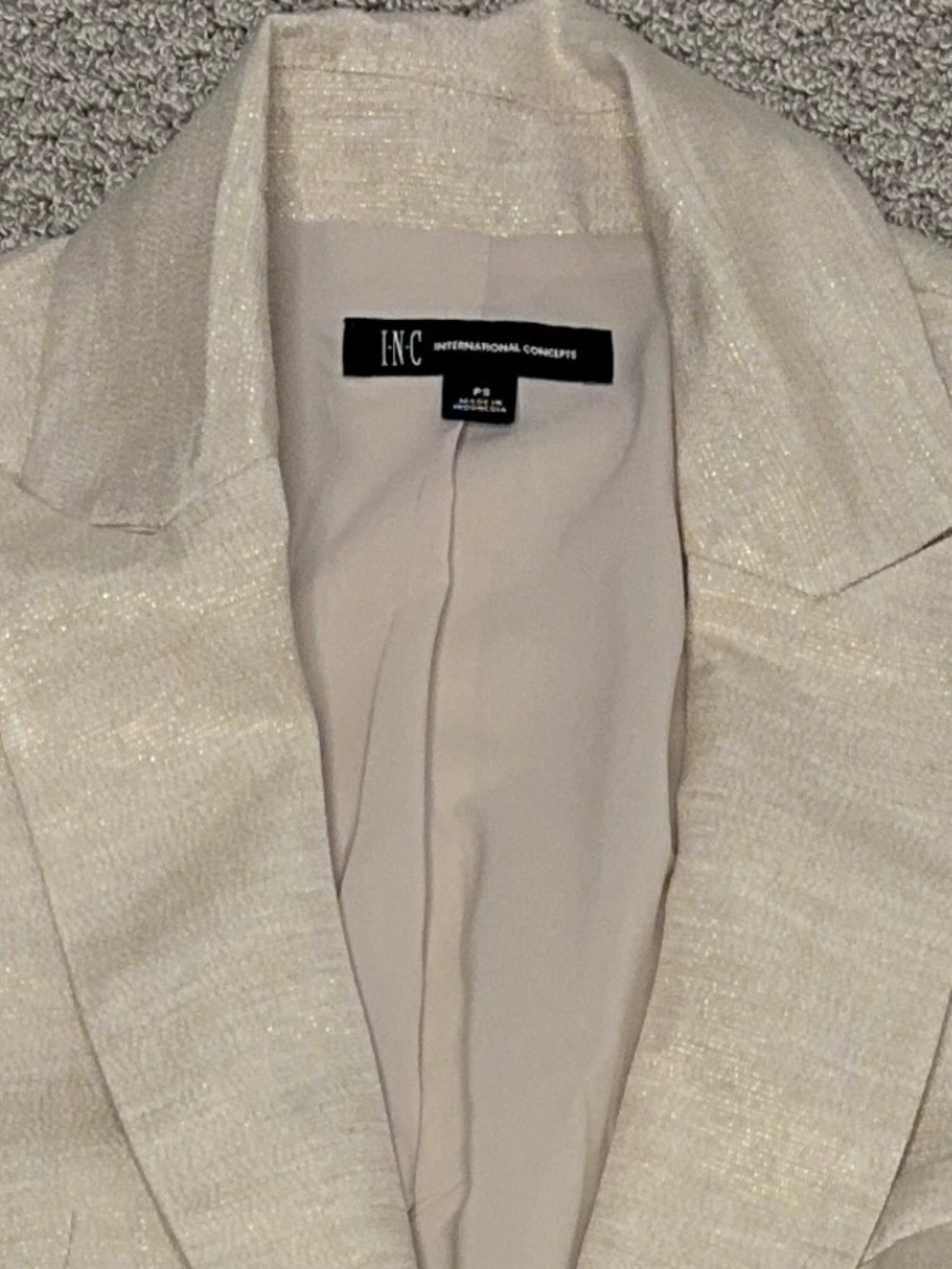 NWOT INC Summer Linen Gold Metallic Beige single-button blazer SP - Picture 9 of 9